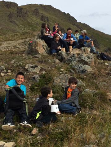 Students outdoor study on hilltop 